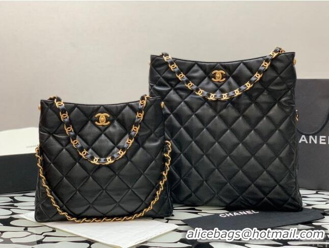 Top Quality Chanel Folded Leather Maxi Hobo Bag AS2205 Black 2024