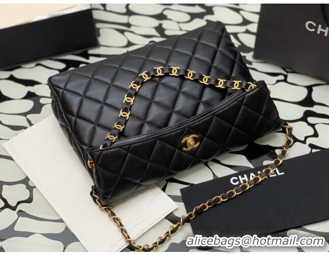 Top Quality Chanel Folded Leather Maxi Hobo Bag AS2205 Black 2024