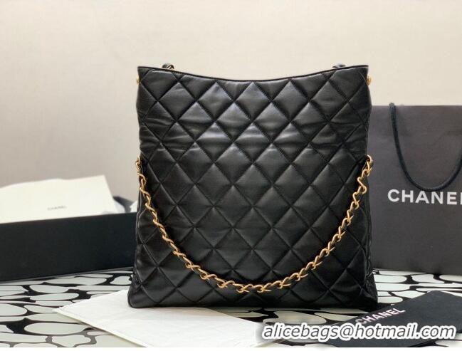 Top Quality Chanel Folded Leather Maxi Hobo Bag AS2205 Black 2024