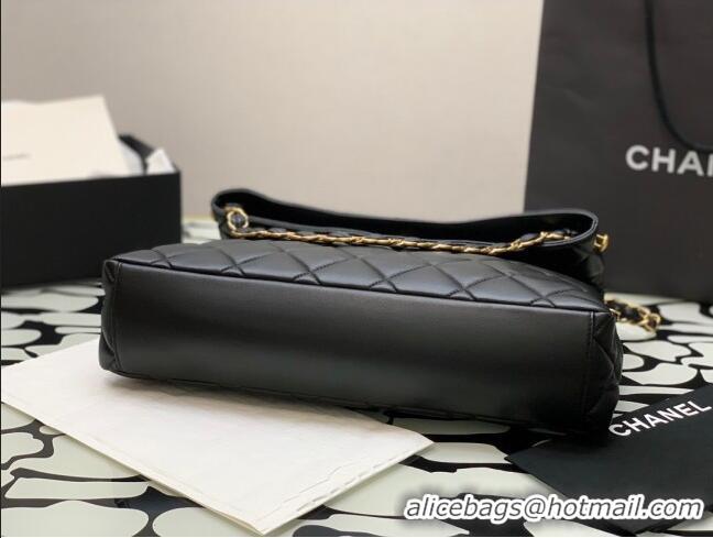 Top Quality Chanel Folded Leather Maxi Hobo Bag AS2205 Black 2024