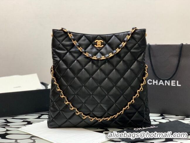 Top Quality Chanel Folded Leather Maxi Hobo Bag AS2205 Black 2024