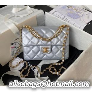 Trendy Design Chanel Shiny Lambskin Small Flap Bag with Chain and Pearls AS4384 Silver 2024