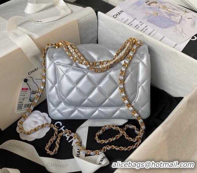 Trendy Design Chanel Shiny Lambskin Small Flap Bag with Chain and Pearls AS4384 Silver 2024