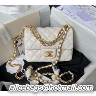 Well Crafted Chanel Shiny Lambskin Mini Flap Bag with Chain and Pearls AS4385 White 2024