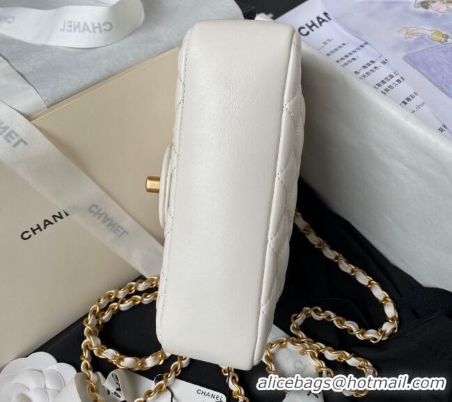 Well Crafted Chanel Shiny Lambskin Mini Flap Bag with Chain and Pearls AS4385 White 2024