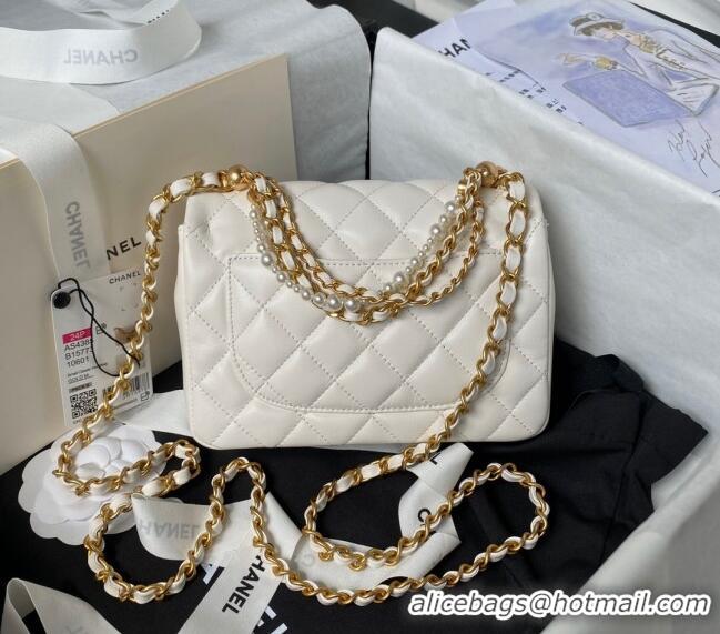 Well Crafted Chanel Shiny Lambskin Mini Flap Bag with Chain and Pearls AS4385 White 2024