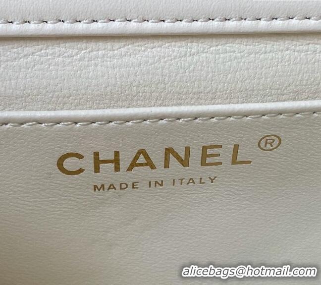 Well Crafted Chanel Shiny Lambskin Mini Flap Bag with Chain and Pearls AS4385 White 2024