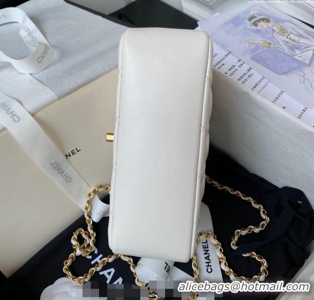 Top Quality Chanel Shiny Lambskin Small Flap Bag with Chain and Pearls AS4384 White 2024