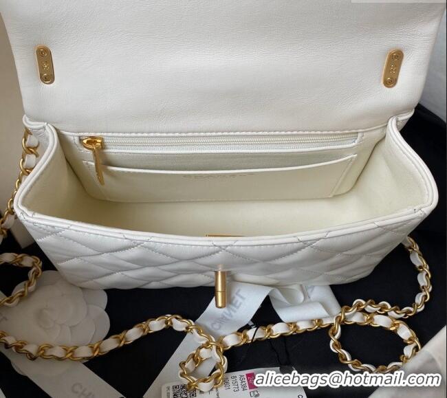 Top Quality Chanel Shiny Lambskin Small Flap Bag with Chain and Pearls AS4384 White 2024