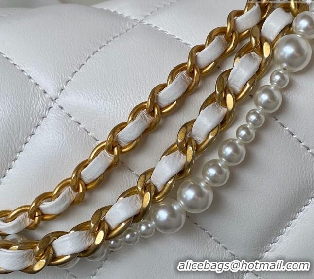 Top Quality Chanel Shiny Lambskin Small Flap Bag with Chain and Pearls AS4384 White 2024