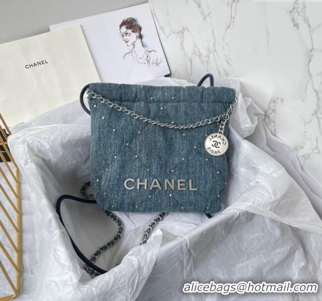 Top Grade Chanel 22 Mini Handbag in Washed Denim AS3980 Blue 2024