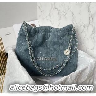 Fashion Discount Chanel 22 Small Handbag in Washed Denim AS3260 Blue 2024