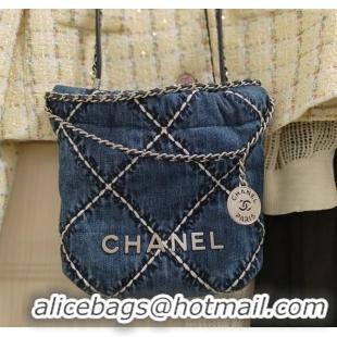 Grade Quality Chanel 22 Mini Handbag in Stitched Denim AS3980 Blue 2024