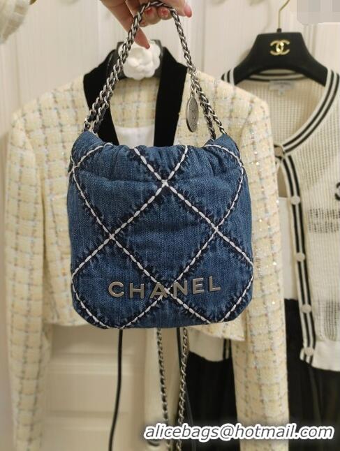 Grade Quality Chanel 22 Mini Handbag in Stitched Denim AS3980 Blue 2024