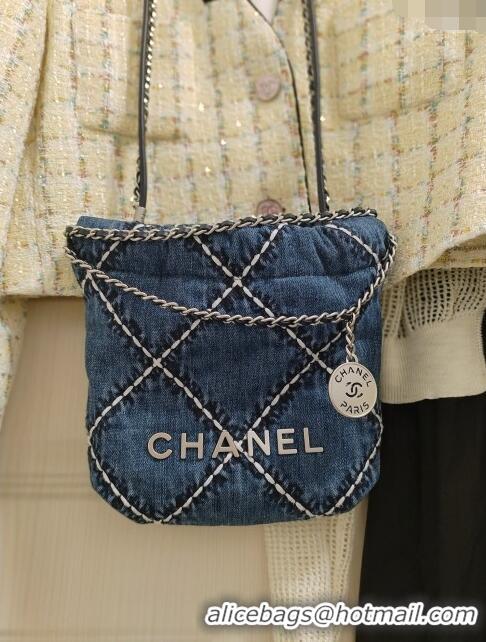 Grade Quality Chanel 22 Mini Handbag in Stitched Denim AS3980 Blue 2024