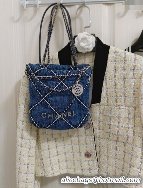 Grade Quality Chanel 22 Mini Handbag in Stitched Denim AS3980 Blue 2024