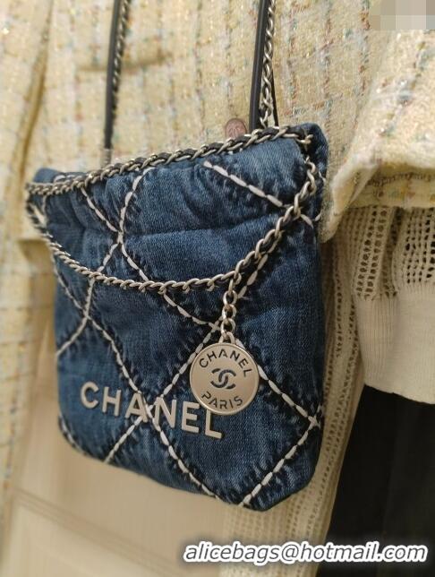 Grade Quality Chanel 22 Mini Handbag in Stitched Denim AS3980 Blue 2024