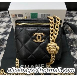 Shop Design Chanel Lambskin Mini Vanity Case with Camellia Chain AS2218 Black 2024