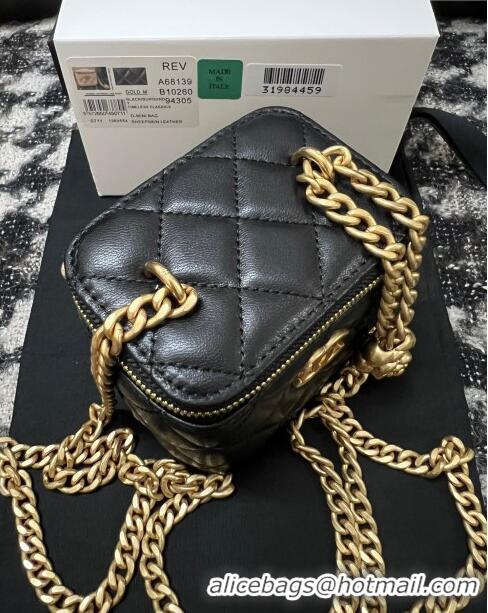 Shop Design Chanel Lambskin Mini Vanity Case with Camellia Chain AS2218 Black 2024