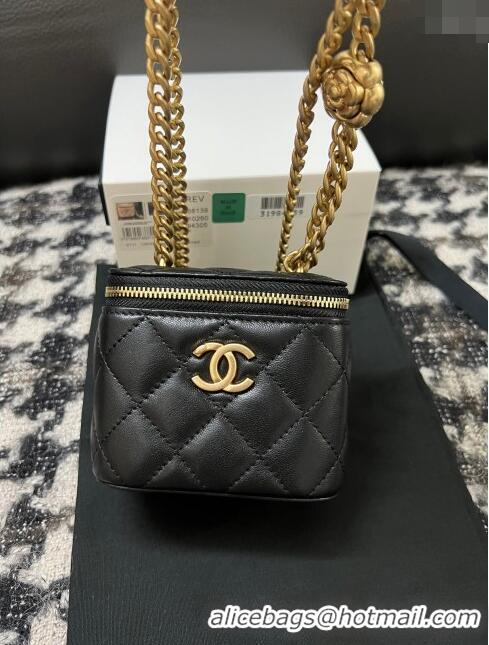 Shop Design Chanel Lambskin Mini Vanity Case with Camellia Chain AS2218 Black 2024