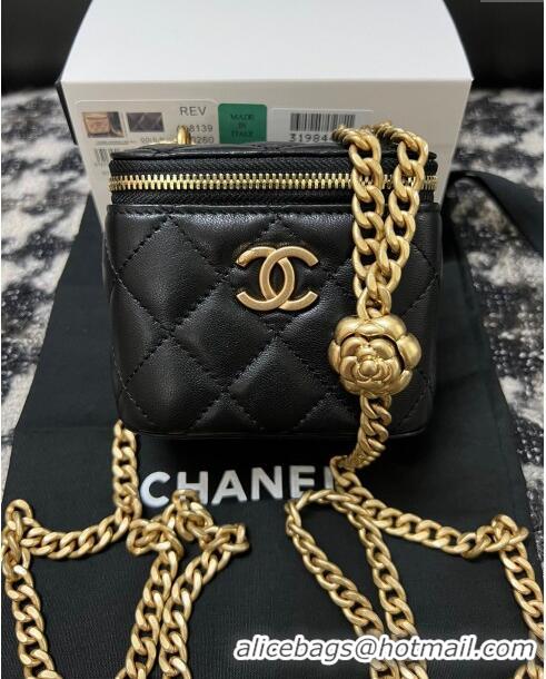 Shop Design Chanel Lambskin Mini Vanity Case with Camellia Chain AS2218 Black 2024