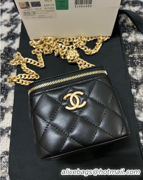 Shop Design Chanel Lambskin Mini Vanity Case with Camellia Chain AS2218 Black 2024