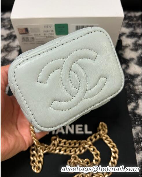 Buy Fashionable Chanel Lambskin Mini Vanity Case with Camellia Chain AS2218 Light Blue 2024