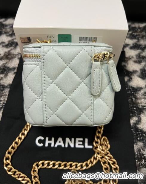 Buy Fashionable Chanel Lambskin Mini Vanity Case with Camellia Chain AS2218 Light Blue 2024