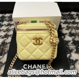 Top Quality Chanel Lambskin Mini Vanity Case with Camellia Chain AS2218 Yellow 2024