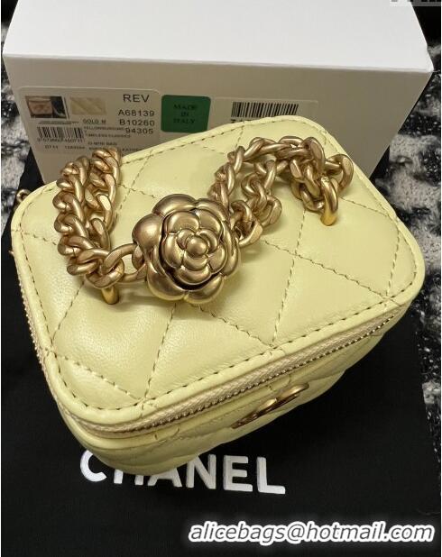 Top Quality Chanel Lambskin Mini Vanity Case with Camellia Chain AS2218 Yellow 2024