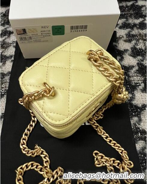 Top Quality Chanel Lambskin Mini Vanity Case with Camellia Chain AS2218 Yellow 2024