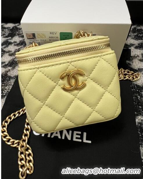 Top Quality Chanel Lambskin Mini Vanity Case with Camellia Chain AS2218 Yellow 2024