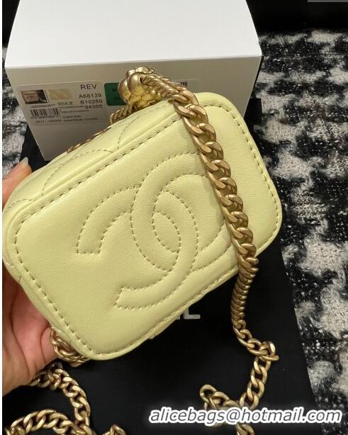 Top Quality Chanel Lambskin Mini Vanity Case with Camellia Chain AS2218 Yellow 2024