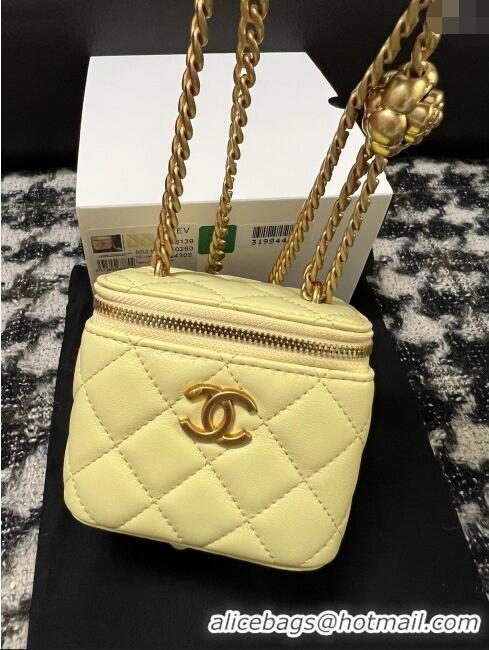 Top Quality Chanel Lambskin Mini Vanity Case with Camellia Chain AS2218 Yellow 2024