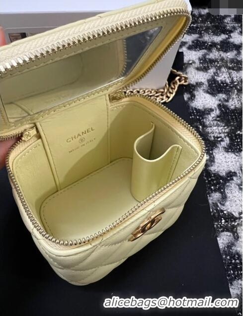 Top Quality Chanel Lambskin Mini Vanity Case with Camellia Chain AS2218 Yellow 2024