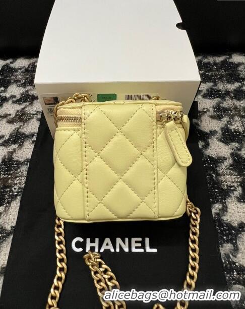 Top Quality Chanel Lambskin Mini Vanity Case with Camellia Chain AS2218 Yellow 2024