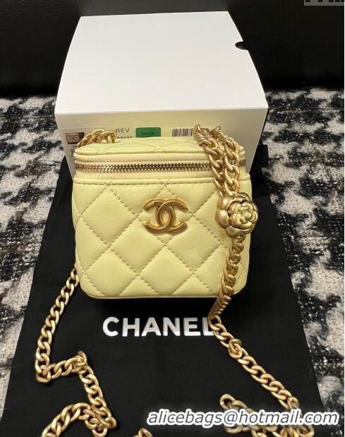 Top Quality Chanel Lambskin Mini Vanity Case with Camellia Chain AS2218 Yellow 2024