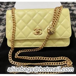 Famous Brand Chanel Quilted Lambskin Wallet on Chain WOC with Camellia Chain AS2217 Yellow 2024