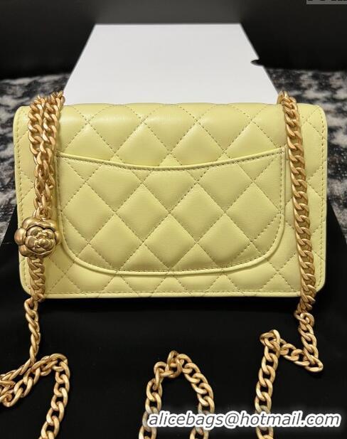 Famous Brand Chanel Quilted Lambskin Wallet on Chain WOC with Camellia Chain AS2217 Yellow 2024