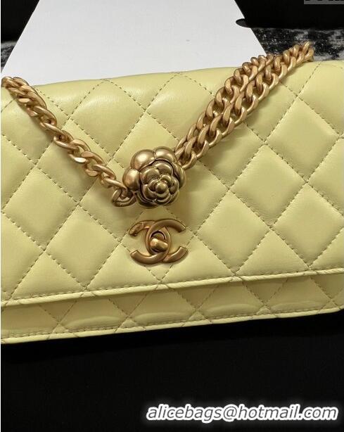 Famous Brand Chanel Quilted Lambskin Wallet on Chain WOC with Camellia Chain AS2217 Yellow 2024