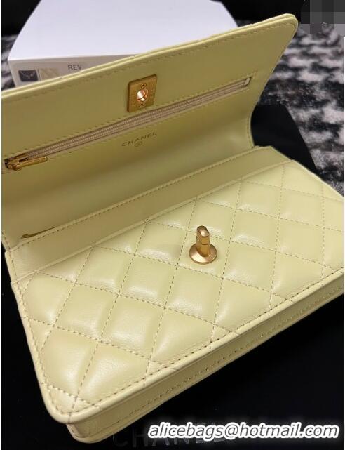 Famous Brand Chanel Quilted Lambskin Wallet on Chain WOC with Camellia Chain AS2217 Yellow 2024