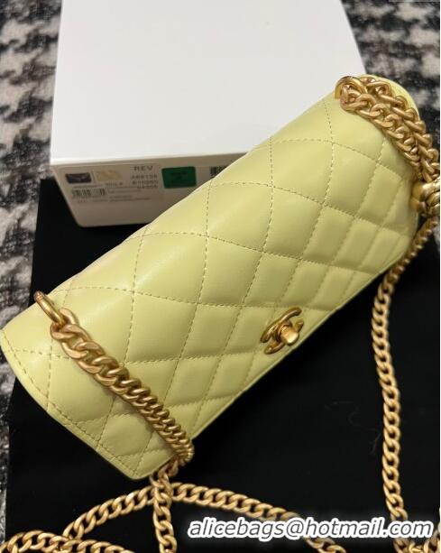 Famous Brand Chanel Quilted Lambskin Wallet on Chain WOC with Camellia Chain AS2217 Yellow 2024