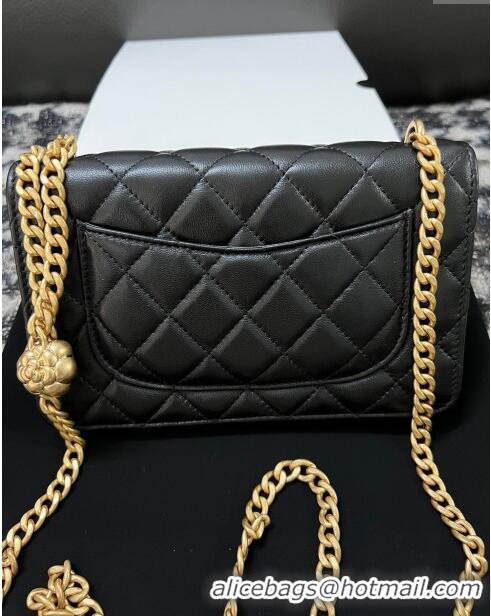 Most Popular Chanel Quilted Lambskin Wallet on Chain WOC with Camellia Chain AS2217 Black 2024