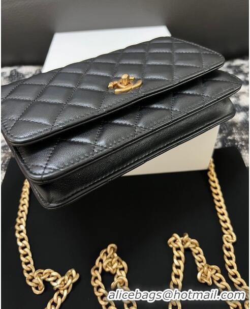 Most Popular Chanel Quilted Lambskin Wallet on Chain WOC with Camellia Chain AS2217 Black 2024