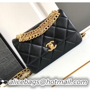 Reasonable Price Chanel Lambskin Flap Bag With Crystal Chain AS2613 Black 2024