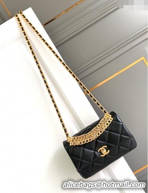 Reasonable Price Chanel Lambskin Flap Bag With Crystal Chain AS2613 Black 2024