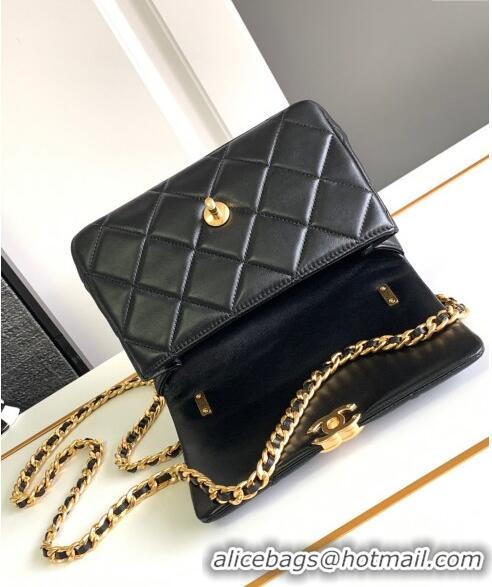 Reasonable Price Chanel Lambskin Flap Bag With Crystal Chain AS2613 Black 2024