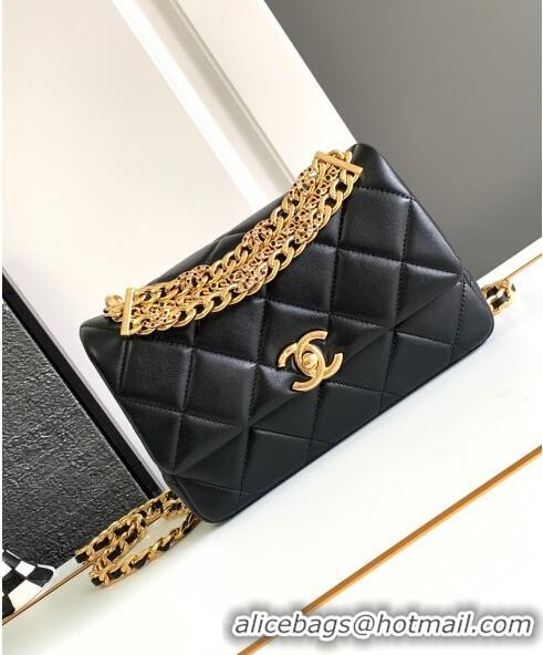 Reasonable Price Chanel Lambskin Flap Bag With Crystal Chain AS2613 Black 2024