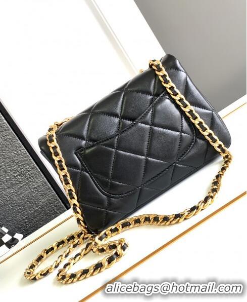 Reasonable Price Chanel Lambskin Flap Bag With Crystal Chain AS2613 Black 2024