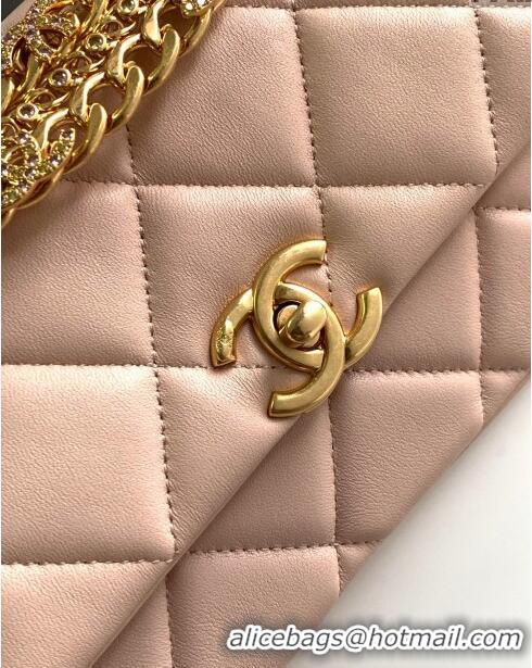 Buy Discount Chanel Lambskin Flap Bag With Crystal Chain AS2613 Pink 2024